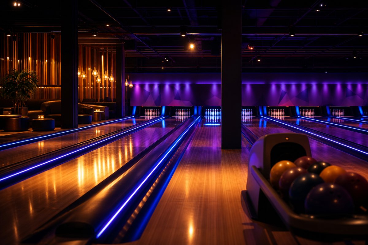 Neon bowling alley ambience at LaneX