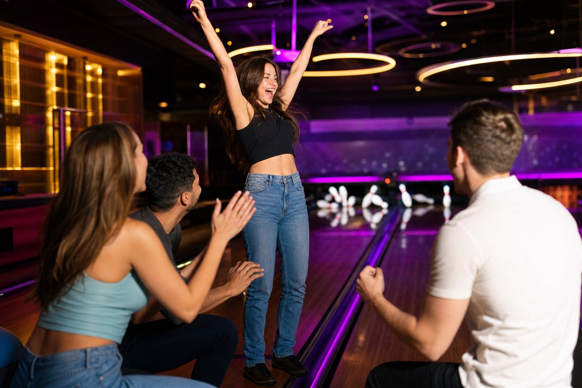 Strike celebration at LaneX Bowling